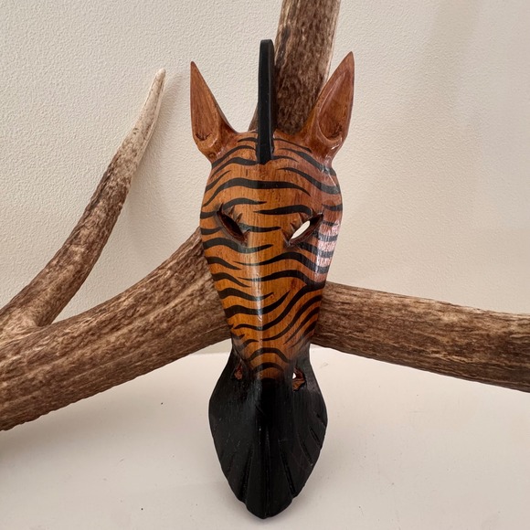 Other - Hand Crafted Bali Zebra Wood Mask Wall Art Ubud Region Sustainable Wood NEW